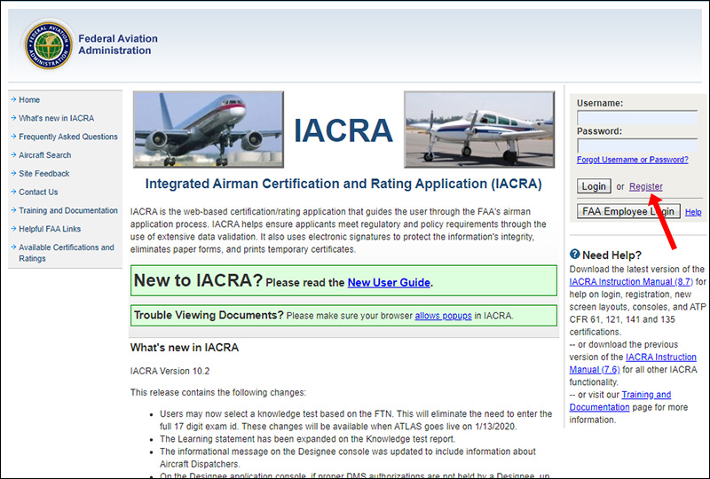 IACRA homepage